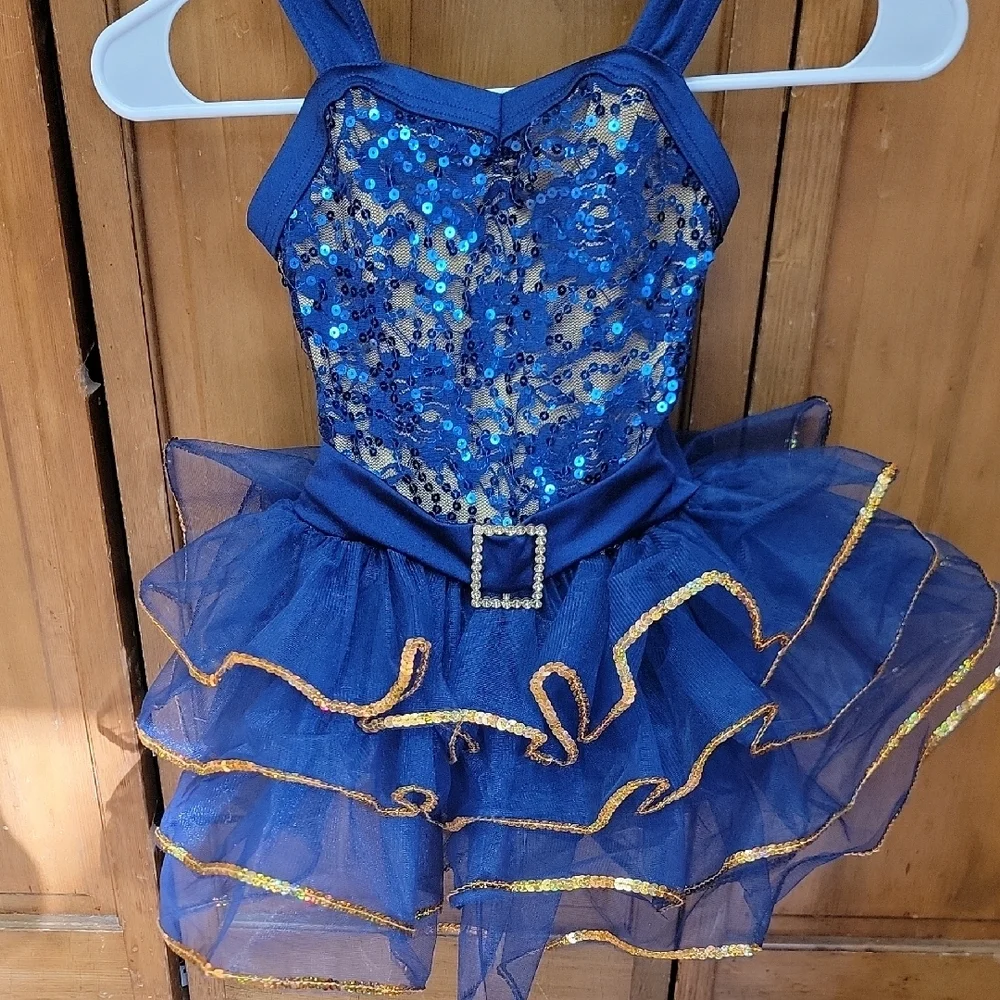 Weissman Size SC (6/6X) Navy & Gold Showtime Sequin Tutu Dance Costume #13838